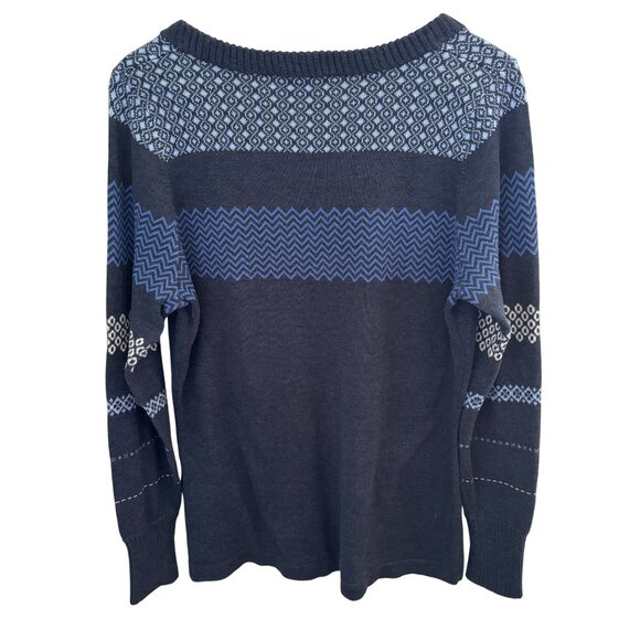 Woolrich Women's Crew Neck Henley Deep Indigo Blue Sweater Sz Large Cotton Blend - Picture 2 of 8